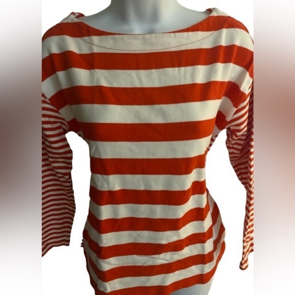 Banana Republic Boatneck Tee - XS red white striped , cotton, quarter sleeve